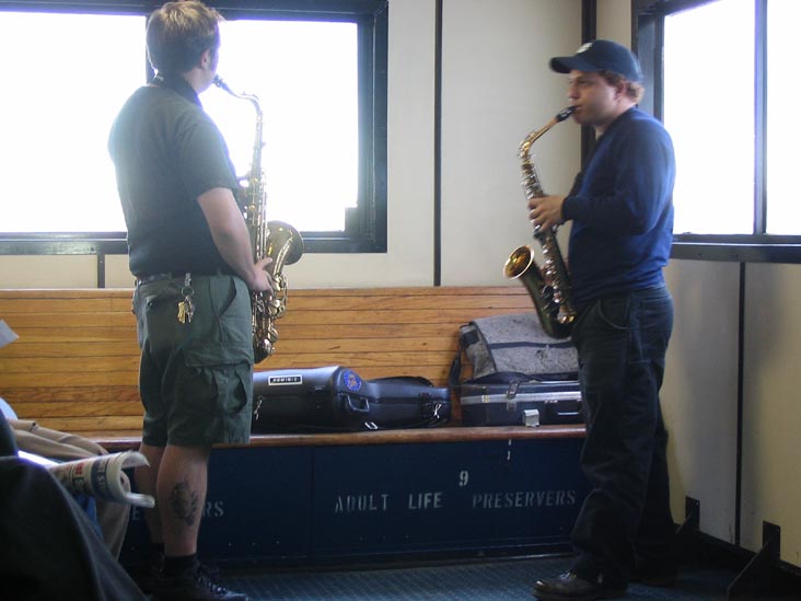 Saxophones on the Ferry to Governors Island, August 6, 2004