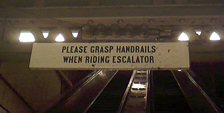 Please Grasp Handrails When Riding Escalator, Times Square Station