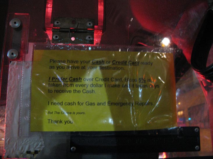 Cash-Credit Card Notice, Taxi, August 9, 2009