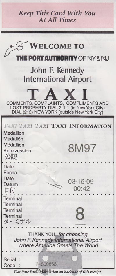 Taxi Slip, John F. Kennedy International Airport, March 16, 2009