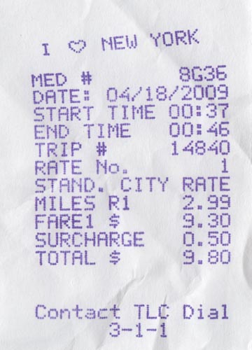 Taxi Receipt, April 18, 2009