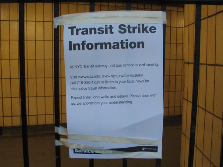 Transit Strike Information Flier, Columbus Circle Subway Station, Central Park South and Eighth Avenue Entrance, Transit Strike, December 21, 2005