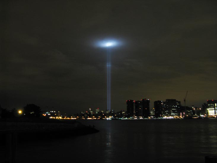 Tribute in Light from Hunters Point, Long Island City, Queens, September 12, 2008