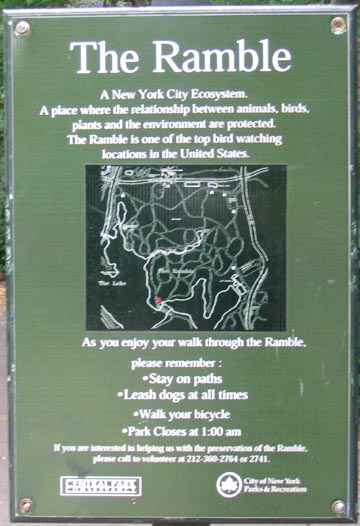 Sign, The Ramble, Central Park, Manhattan