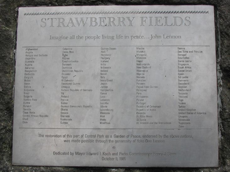 Strawberry Fields Plaque, Central Park, Manhattan