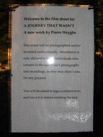 Disclaimer, Pierre Huyghe's "A Journey That Wasn't," Wollman Rink, Central Park, October 14, 2005