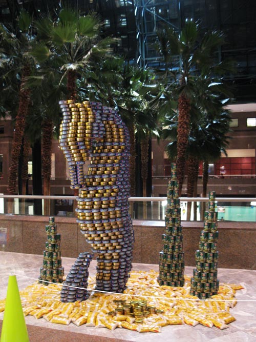 NepTUNA the HippoCANpus Against Hunger By Gilsanz Murray Steficek, Canstruction 2011, World Financial Center, Battery Park City, Lower Manhattan, November 16, 2011