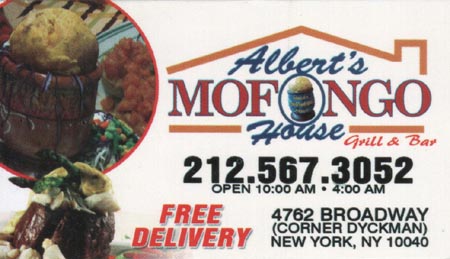 Albert's Mofongo House Business Card