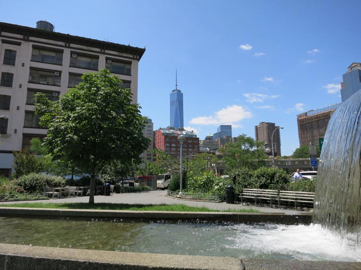 One World Trade Center From Albert Capsouto Park, Canal, Varick and Laight Streets, Tribeca, Lower Manhattan, July 10, 2015