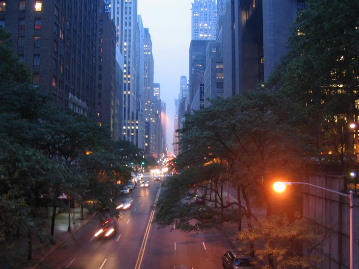 Manhattanhenge (Cloudy), 42nd Street and Tudor City Place, July 12, 2006, 8:20 p.m.