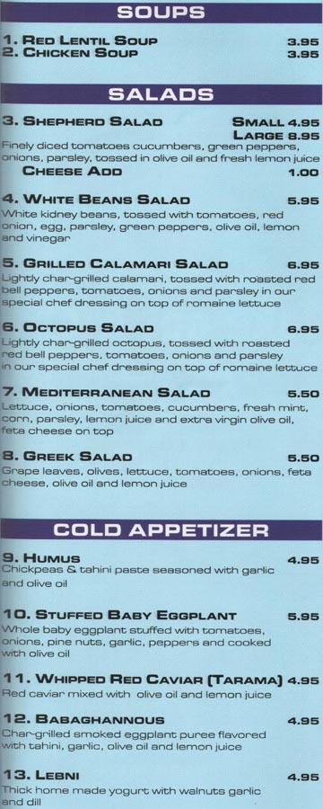Akdeniz Soups, Salads and Cold Appetizers