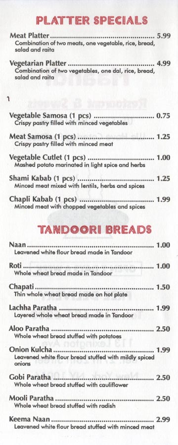 Haandi Platter Specials and Tandoori Breads