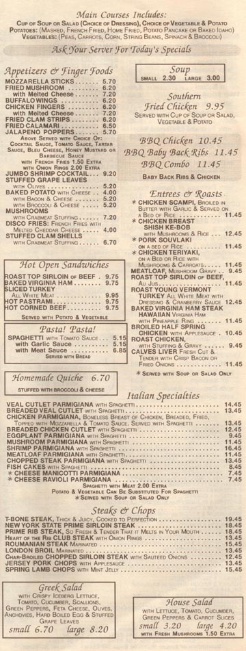 Waverly Restaurant Main Courses