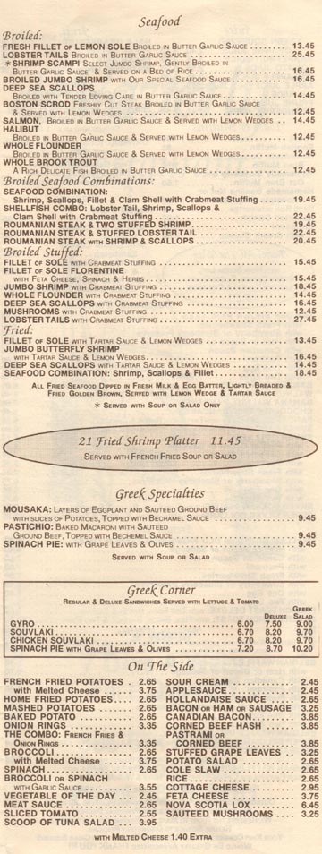 Waverly Restaurant Main Courses