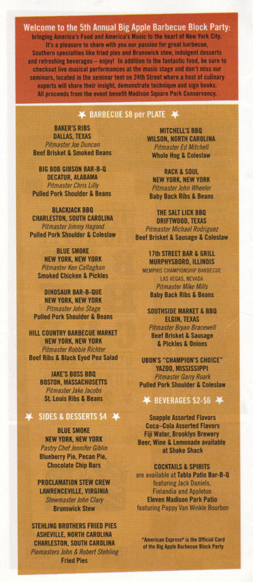 Brochure, 5th Annual Big Apple Barbecue Block Party, Madison Square Park, Midtown Manhattan