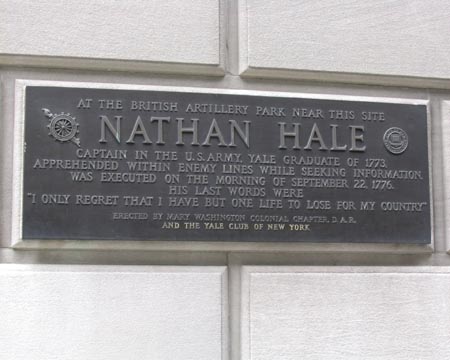 Nathan Hale Plaque, 44th Street and Vanderbilt Avenue, NW Corner, Midtown Manhattan
