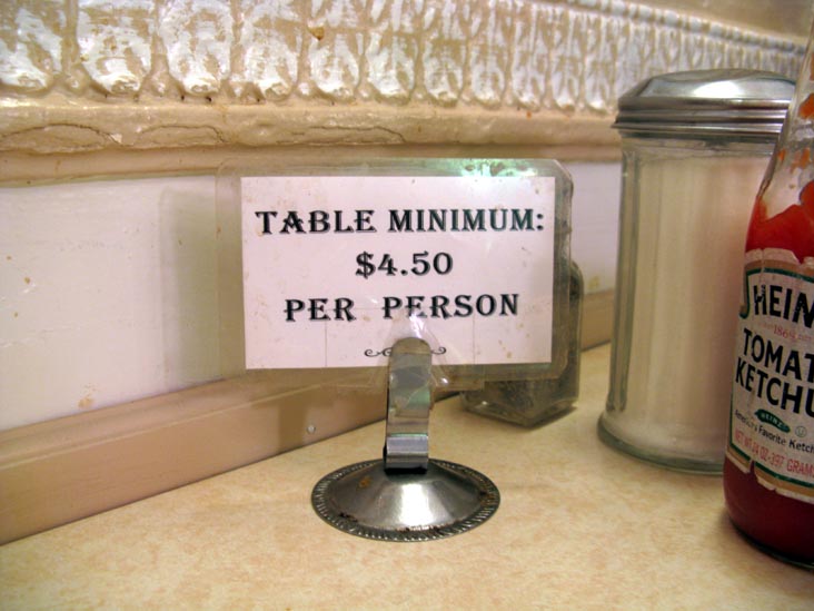 Table Minimum Sign, Cafe Edison, 228 West 47th Street, Times Square, Midtown Manhattan