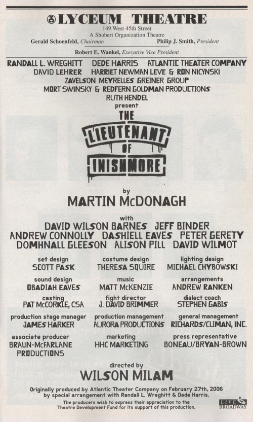 The Lieutenant of Inishmore Playbill