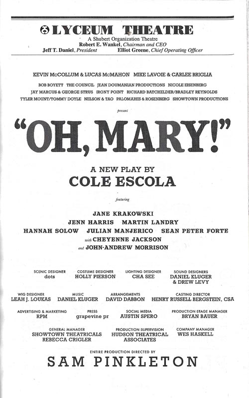 Oh, Mary! Playbill