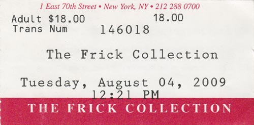 Ticket, The Frick Collection, 1 East 70th Street, Upper East Side, Manhattan
