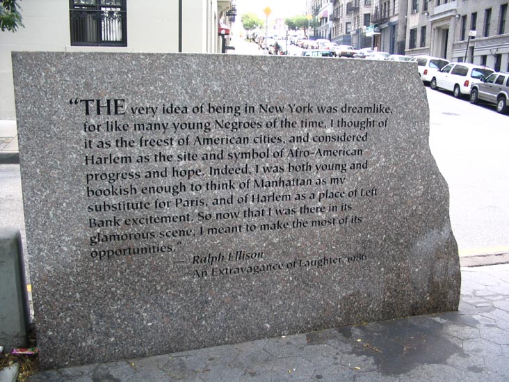 Interpretive Granite Plaque, Invisible Man: A Memorial to Ralph Ellison, Riverside Drive at 150th Street, Manhattan
