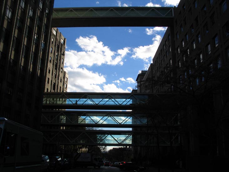 Walkways over Ft. Washington Avenue connecting Milstein Hospital Building to other Columbia Presbyterian Buildings, Washington Heights, Manhattan