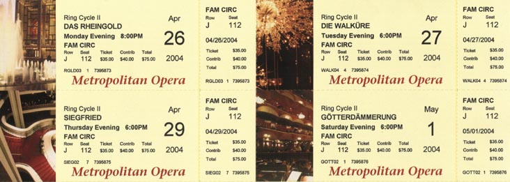 Ring Cycle Subscription Tickets, Metropolitan Opera House, Lincoln Center for the Performing Arts, Upper West Side, Manhattan