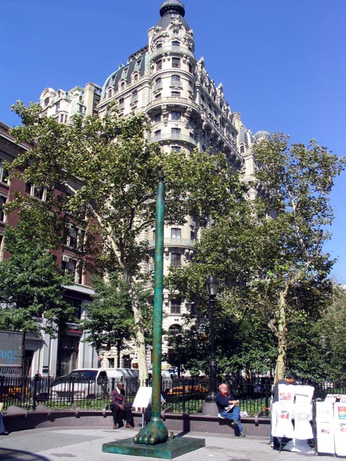 Tom Otterness' Escaping Leg, Verdi Square, Ansonia Hotel in Distance, Upper West Side, Manhattan