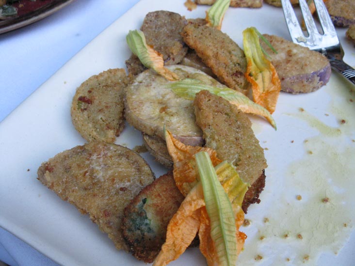 Fried Summer Vegetables, Outstanding in the Field Bill Telepan Dinner, La Plaza Cultural, 8th Street Between Avenues B and C, East Village, Manhattan, August 31, 2010