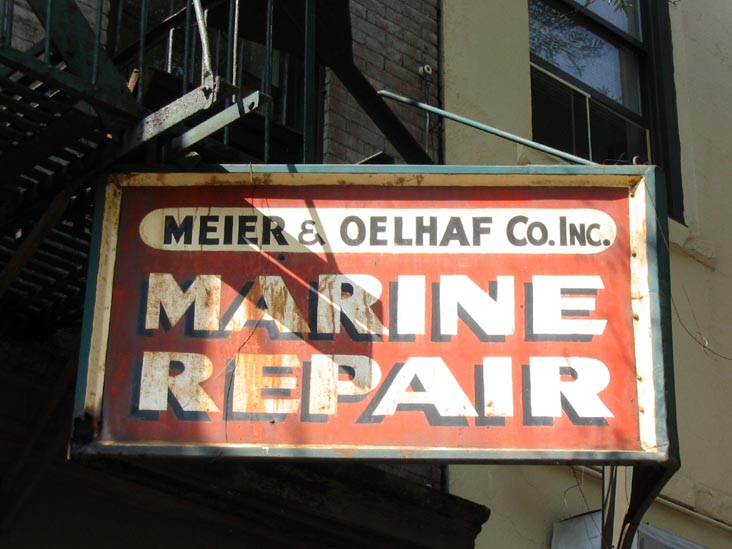 Meier & Oelhaf Co., Inc. Marine Repair Sign, North side of Christopher Street between Weehawken and Washington Streets, West Village, Manhattan