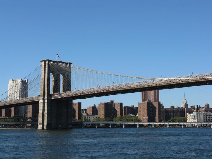 Brooklyn Bridge and Manhattan Waterfront From Water Taxi, East River, September 7, 2008