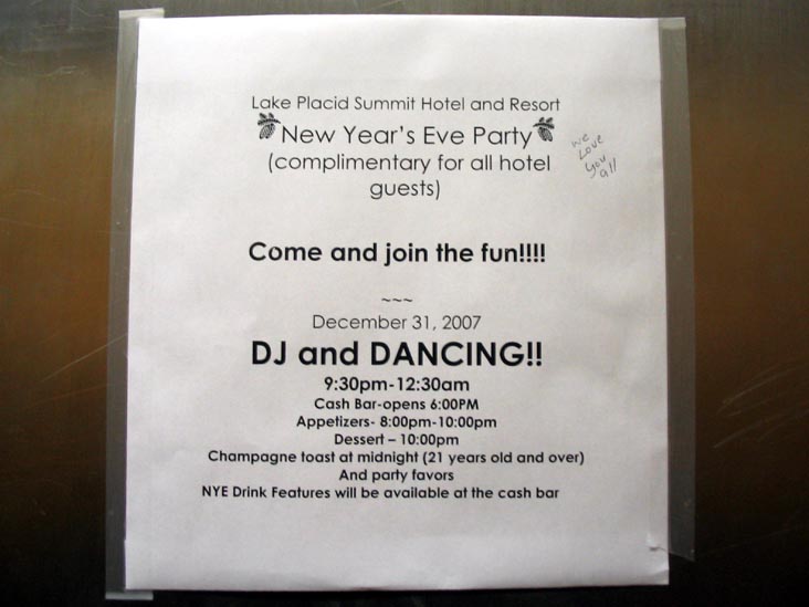 New Year's Eve Party Flier, Lake Placid Summit Hotel, 2375 Saranac Avenue, Lake Placid, New York