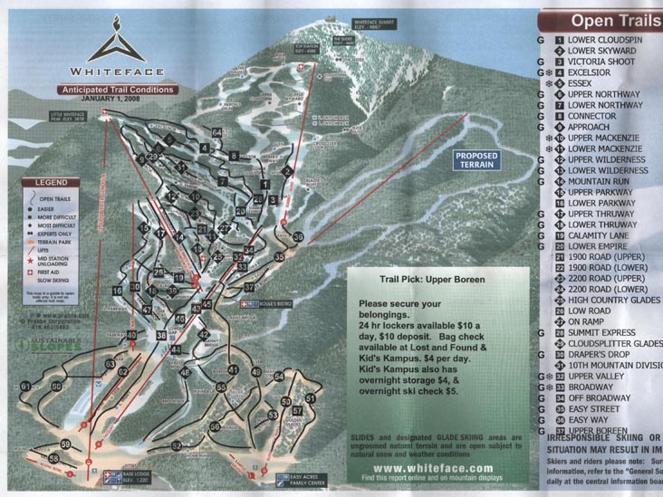 Trail Map, Whiteface Mountain Ski Center, Wilmington, New York