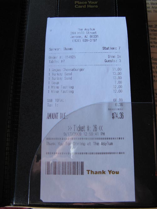 Check, The Asylum, Jerome Grand Hotel, 200 Hill Street, Jerome, Arizona