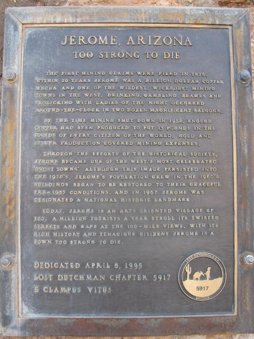 E Clampus Vitus Lost Dutchman Chapter 5917 Plaque, Upper Park, Main Street, Jerome, Arizona