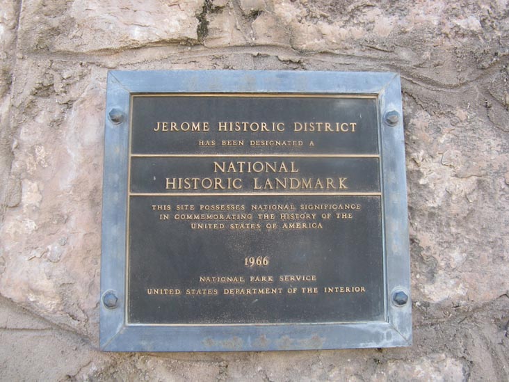 Department of the Interior National Historic Landmark Plaque, Upper Park, Main Street, Jerome, Arizona