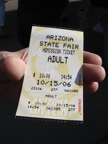 Ticket, Arizona State Fair, October 15, 2006