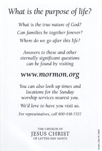 The Church of Jesus Christ of Latter-Day Saints Calling Card