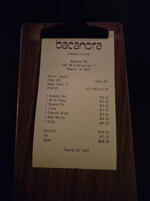 Check, Bacanora, Phoenix, Arizona, February 17, 2026