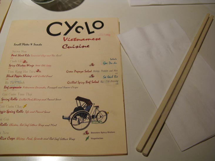 Menu, Cyclo Vietnamese Cuisine, 1919 West Chandler Boulevard, Chandler, Arizona