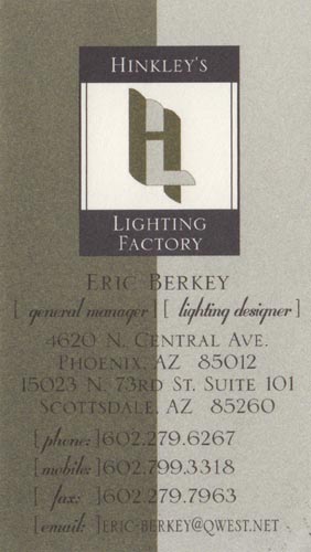 Business Card, Hinkley's Lighting, 4620 North Central Avenue, Phoenix, Arizona