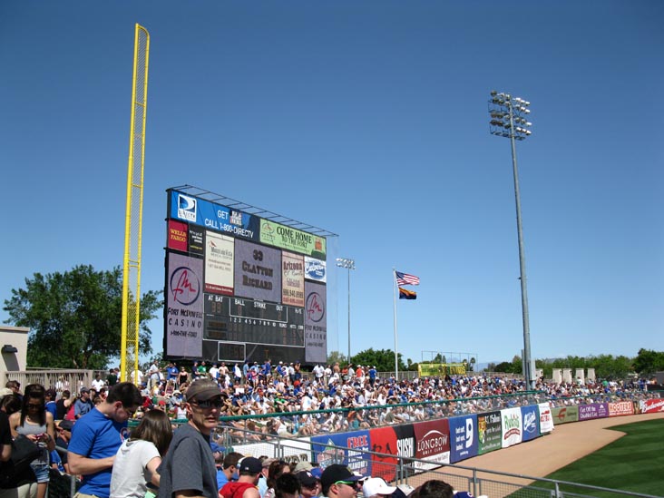 Outfield Scoreboard, Chicago Cubs vs. San Diego Padres Spring Training, Hohokam Stadium, 1235 North Center Street, Mesa, Arizona, March 27, 2010