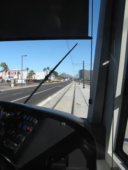 View East Down Camelback Road From Rear of Westbound Train, METRO Light Rail, Phoenix, Arizona