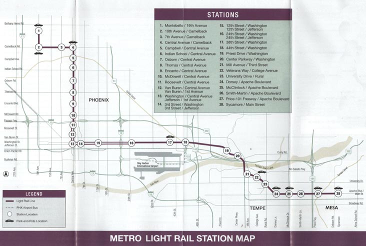 Station Map, Ride Guide, METRO Light Rail, Phoenix, Arizona