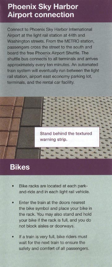 Airport and Bicycle Information, Ride Guide, METRO Light Rail, Phoenix, Arizona