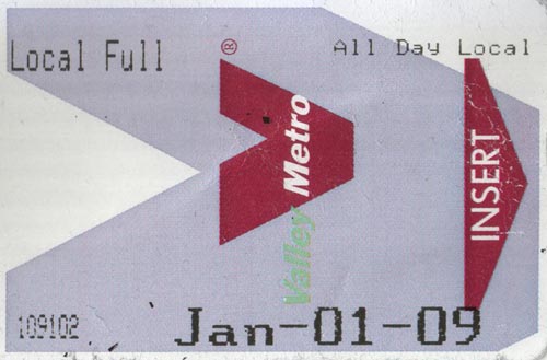 Ticket, METRO Light Rail, Phoenix, Arizona, January 1, 2009