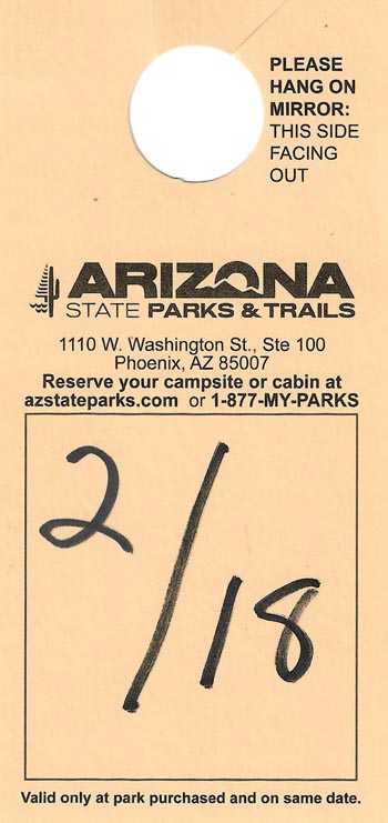 Parking Pass, Lost Dutchman State Park, Apache Junction, Arizona