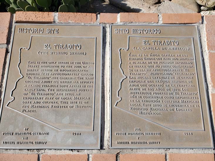 Interpretive Plaque, El Tiradito Wishing Shrine, Rosendo S. Perez Park, Barrio Viejo, Tucson, Arizona, February 23, 2023