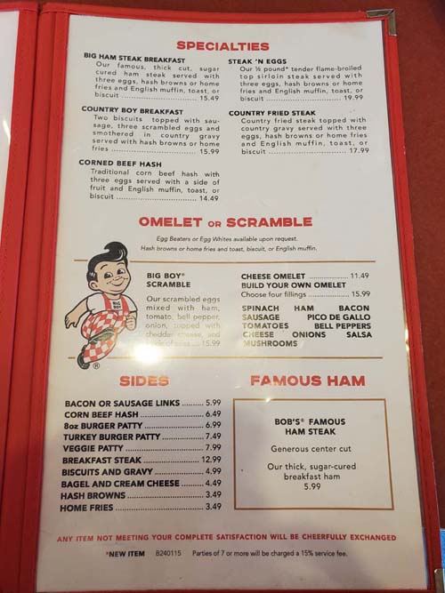 Menu, Bob's Big Boy, Burbank, California, August 3, 2025