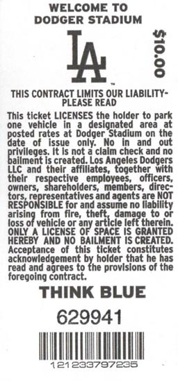 Parking Ticket, Dodger Stadium, Los Angeles, California